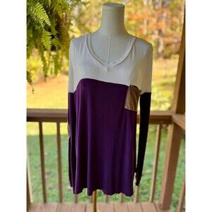 Coco & Main Purple Colorblock Long Sleeve Tunic Top Size L Elbow Patches